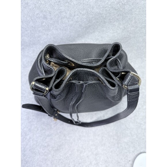 MICHAEL KORS Womens Black Leather Purse Drawstring Bucket Hobo Bag Gold Hardware - Picture 5 of 13